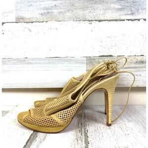 J. Crew Womens 8.5 Golden Tan Open-Toe Slingback Cutout Tie Dress Heels NEW